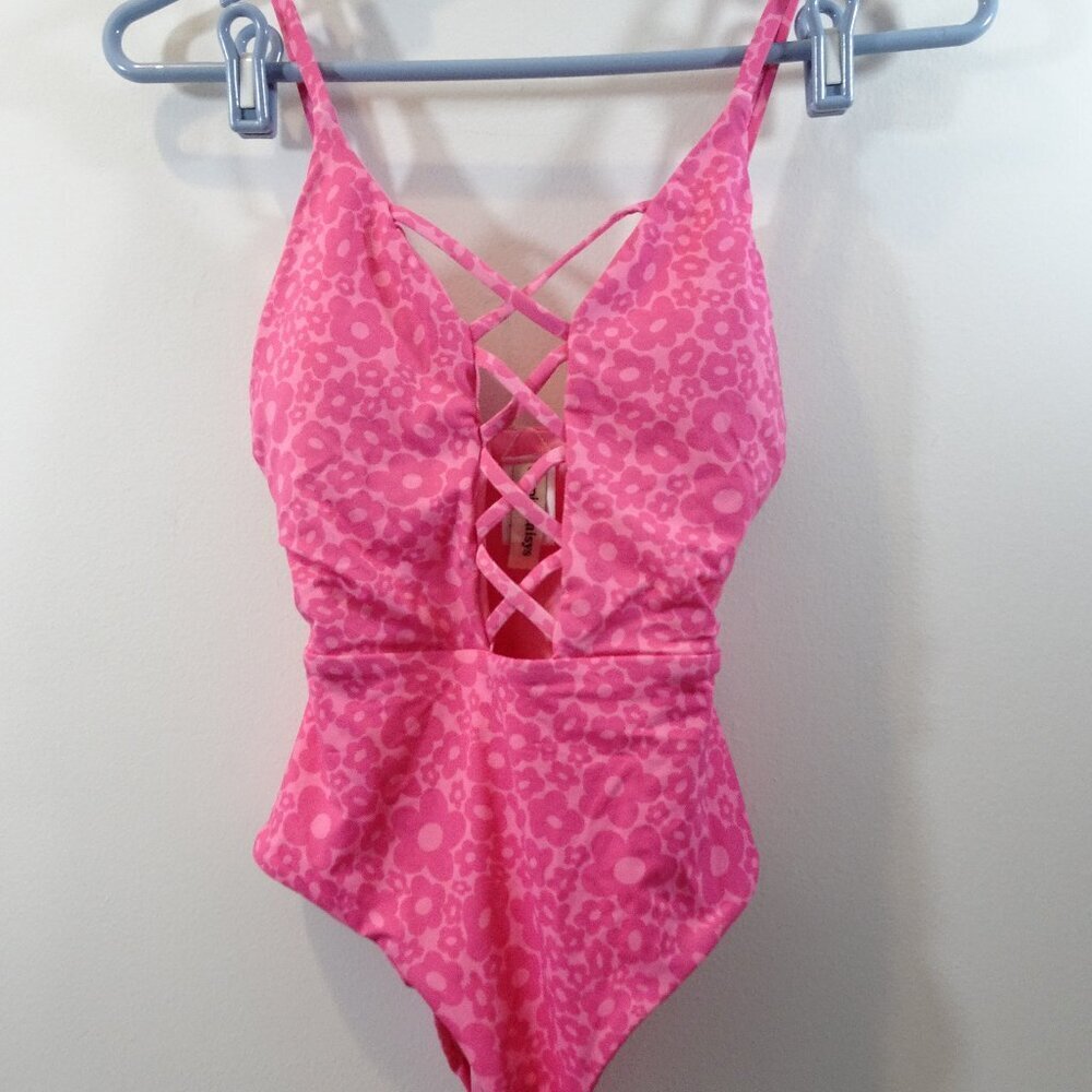 Dippin Daisy’s Bliss One Piece Swimsuit Flower Power Pink Size S New